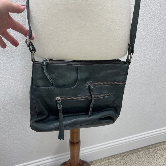 Great American Leatherworks Crossbody Purse Shoulder Bag Leather Dark Gray Green - Picture 5 of 12